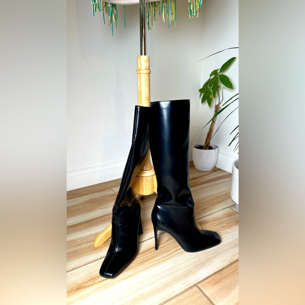 zara knee high boots black patten leather size 9